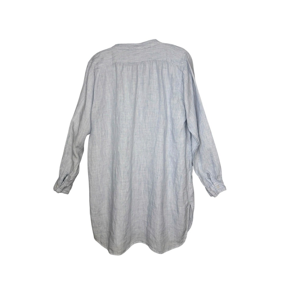 Pinecone Hill Linen Tunic Size L Pintuck Pleats Blue Band Collar Coastal Beachy - Picture 4 of 7